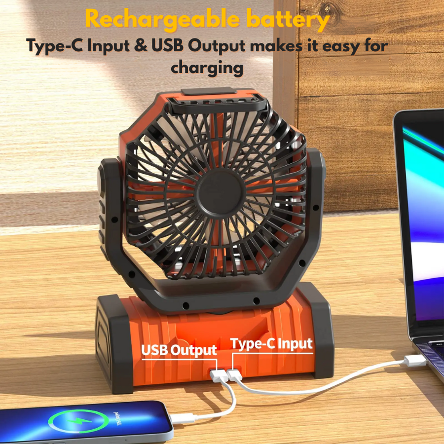 Campingventilator draadloos 20.000 mAh | USB oplaadbare ventilator