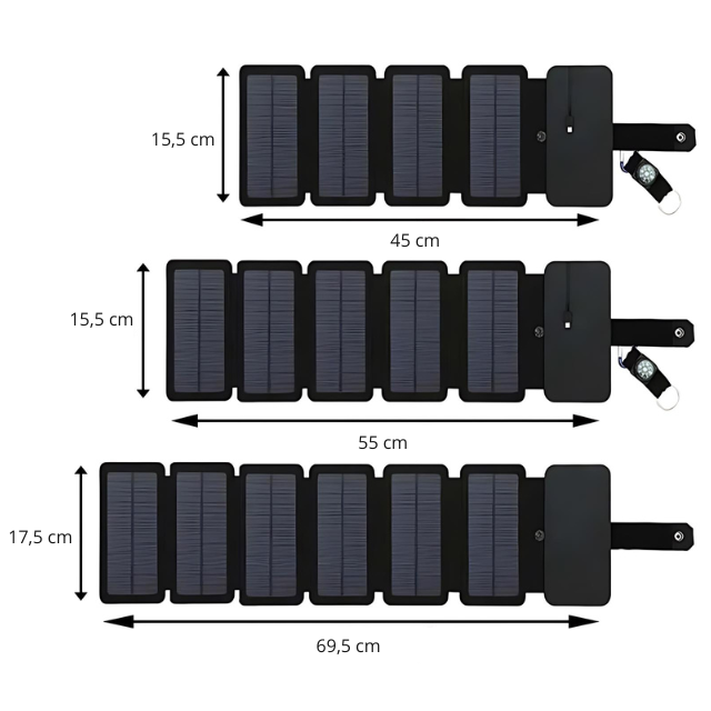 Afmetingen opvouwbare telefoonoplader zonne-energie