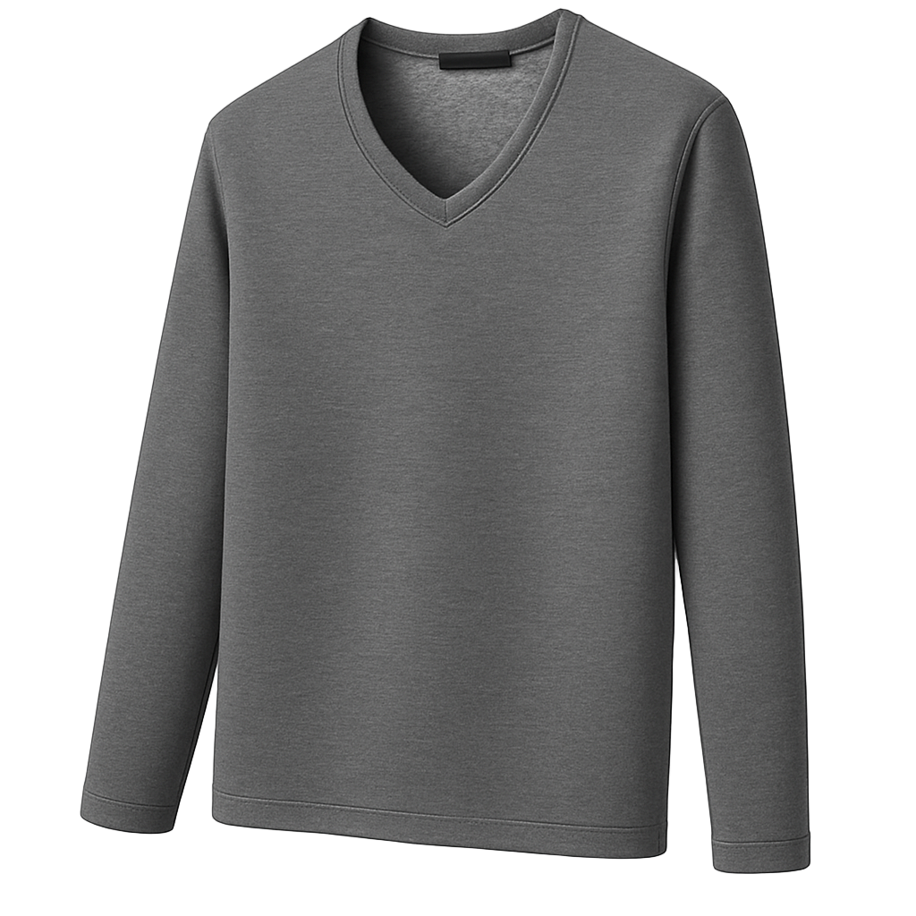 Thermoshirt Heren Winter | Wit | Warm Fleece Onderkleding met Lange Mouwen & V-Hals | Outdoor & Sport