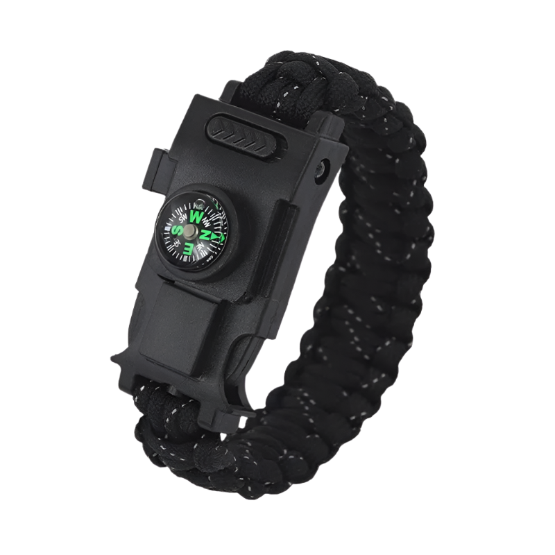 Kompas Paracord armband voor survival zwart wit
