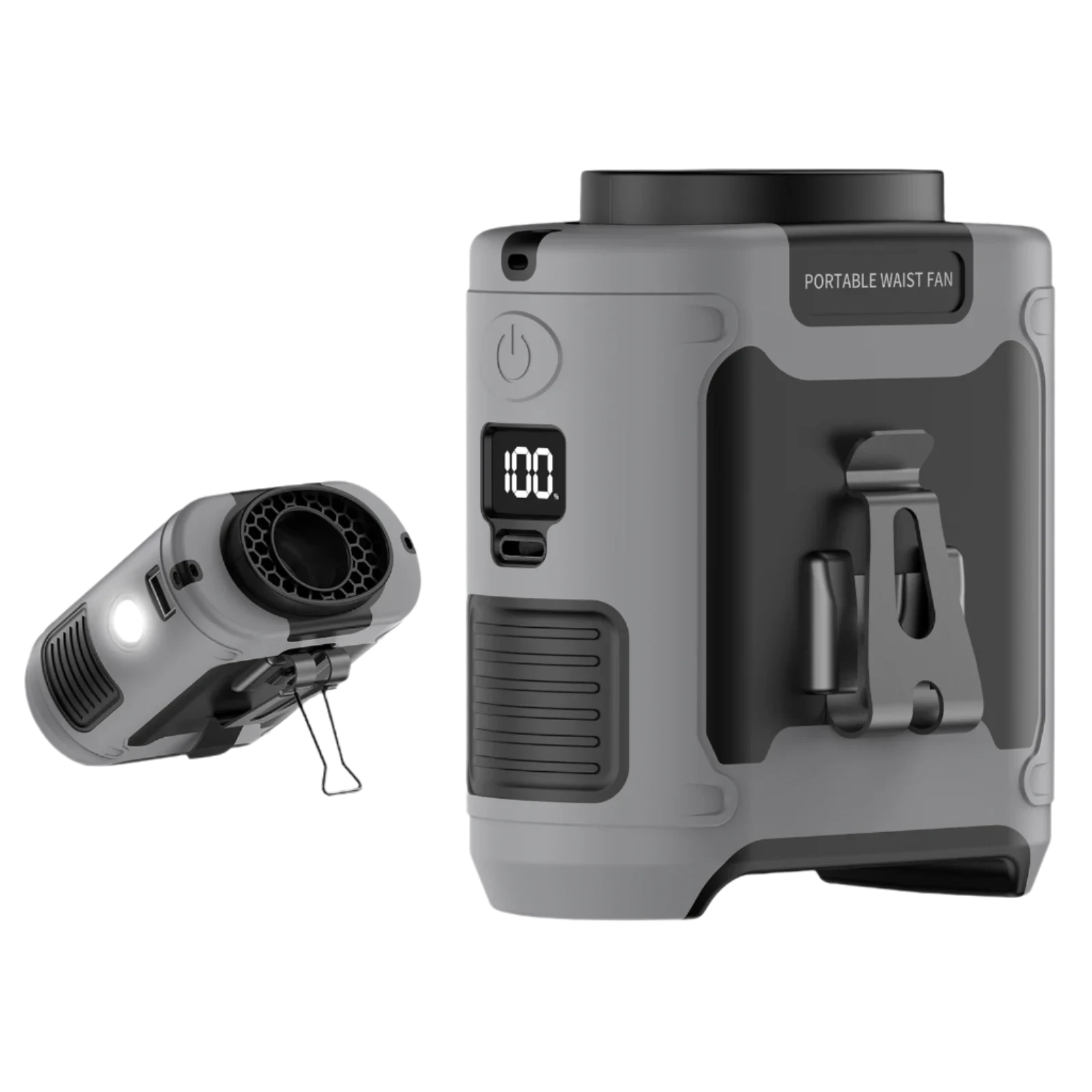 Powerbank met ventilator en zaklamp grijs