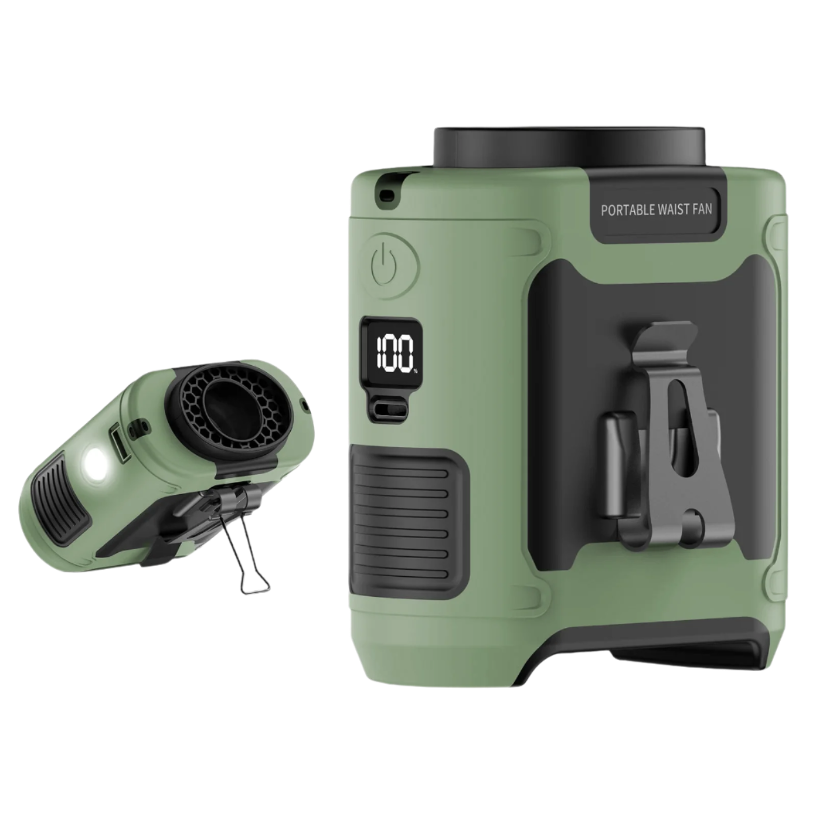 Powerbank met ventilator en zaklamp groen