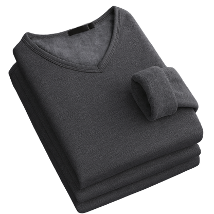 Thermoshirt Heren Winter | Wit | Warm Fleece Onderkleding met Lange Mouwen & V-Hals | Outdoor & Sport