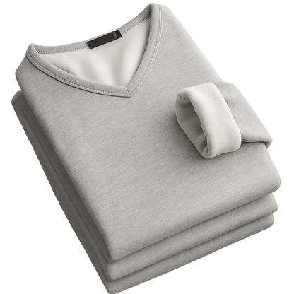 Thermoshirt Heren Winter | Wit | Warm Fleece Onderkleding met Lange Mouwen & V-Hals | Outdoor & Sport