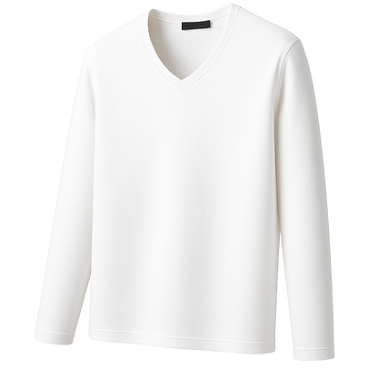 Thermoshirt Heren Winter | Wit | Warm Fleece Onderkleding met Lange Mouwen & V-Hals | Outdoor & Sport